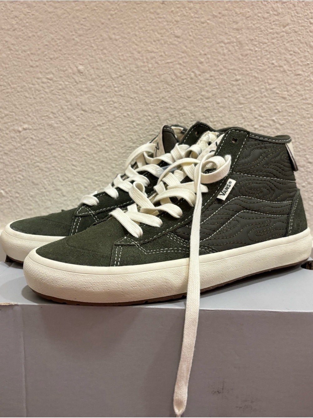 Vans Olive Green High-Top Sneakers with Cream Accents